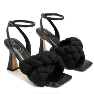 Sam Edelman Black Courtney linen Braded Heels Womans 8.5  New In Box